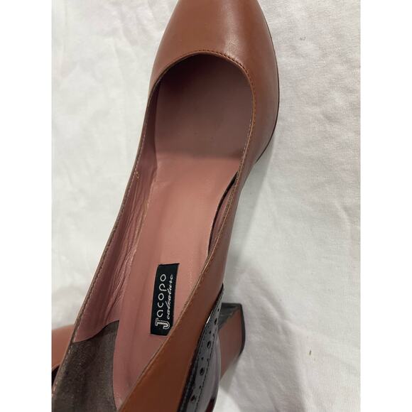 Vintage Italian Leather Heels Pumps Jacopo Size 36.5/6US Brown Color Block Women - Picture 3 of 8